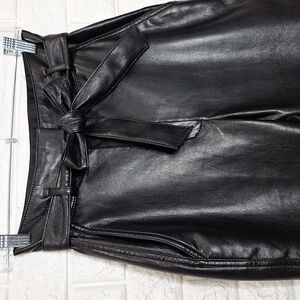 BABATON Aritzia Black Faux Leather Ankle Pants with Matching Belt